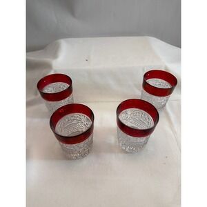4,Tiffin Franciscan Kings Crown Ruby Flash Tumblers  Glass 1050's Vintage
